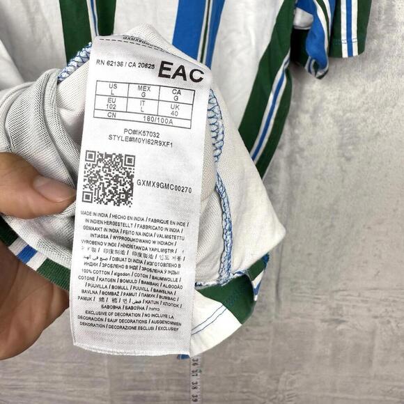 Y2K Guess Originals Striped T-Shirt Blue Green White Size L Embroidered Logo VTG - Picture 4 of 7